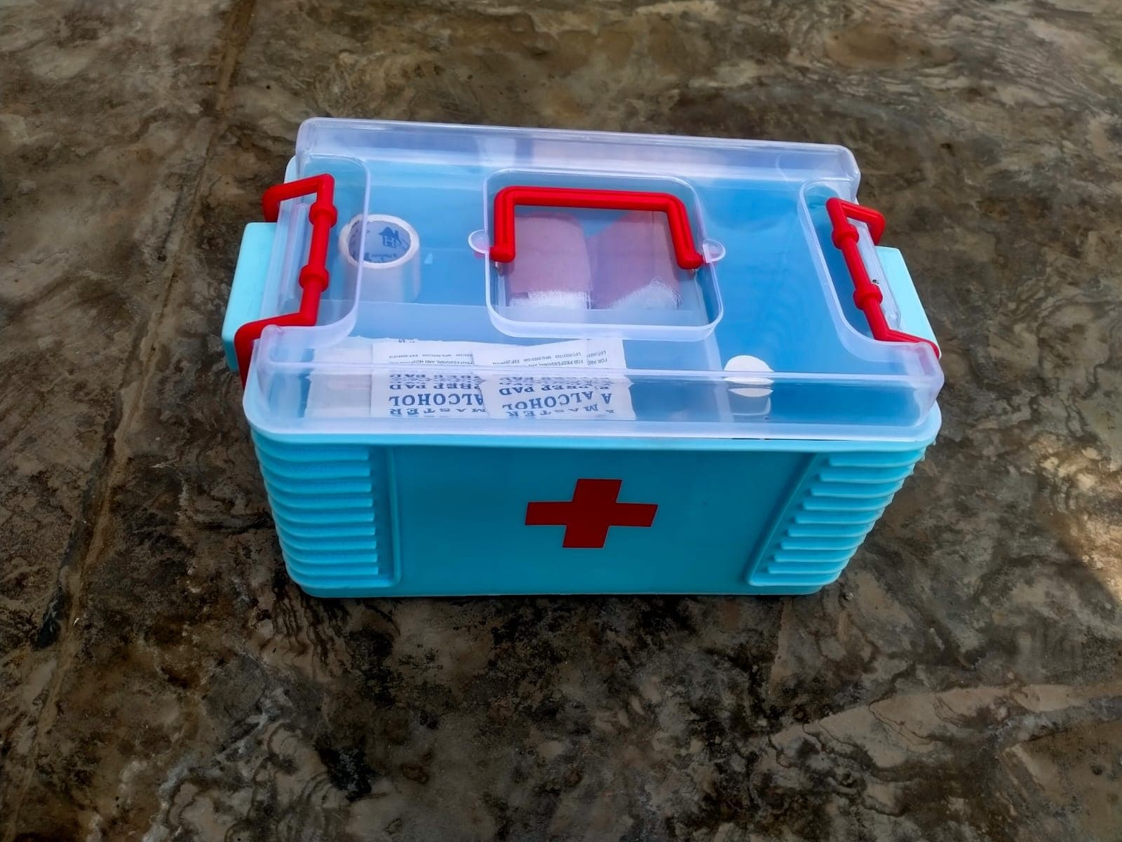 First-aid kit prepared for site use