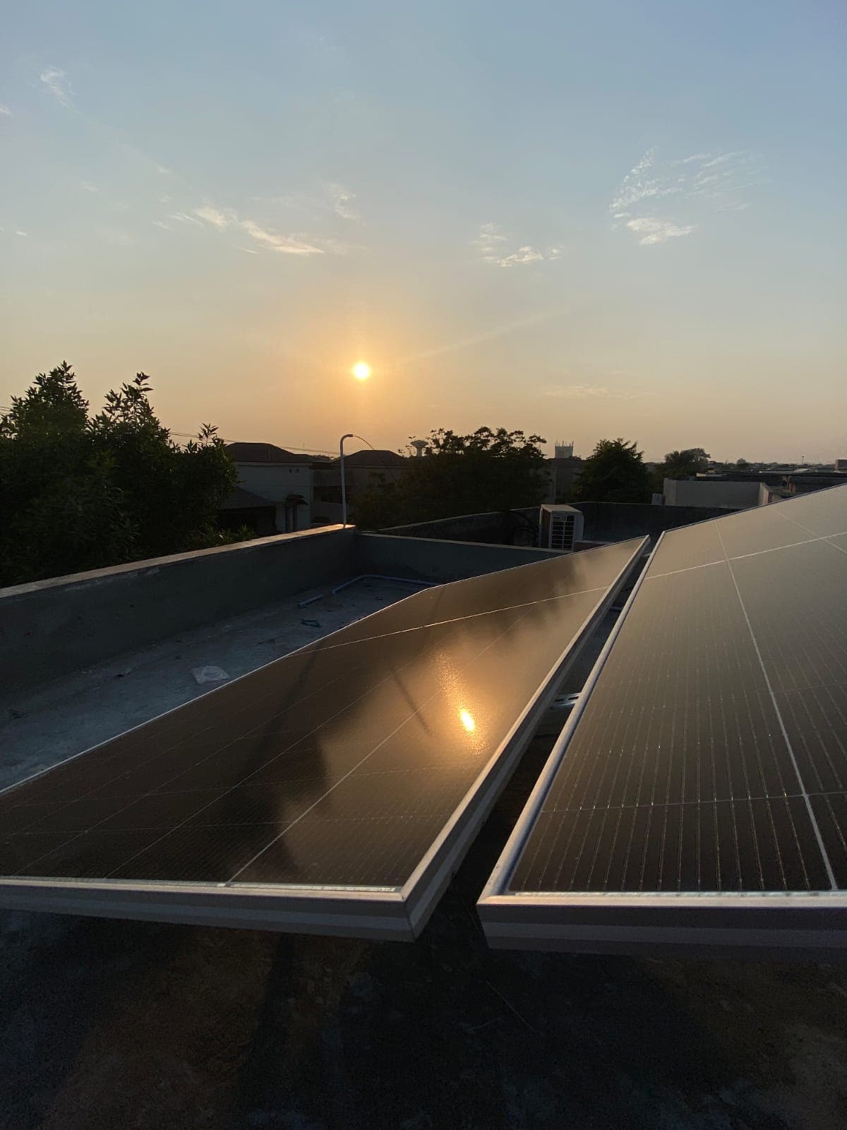 Solar panels golden sunset